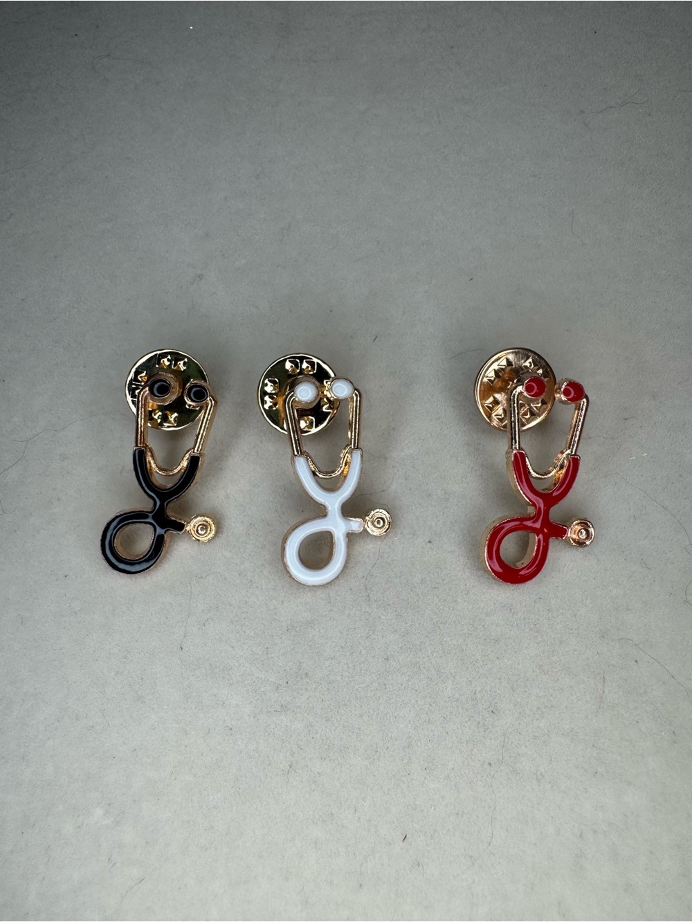 NWOT 3 pack mini Stethoscope Pin Badge - Black, White, Red